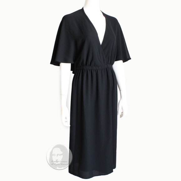 Vintage Halston Halter Dress Silk Wrap Style Attached Angel Sleeve Capelet Sz 12 - Picture 5 of 12